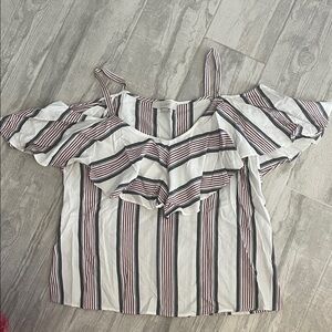 LOFT Women's Off-Shoulder Striped Blouse - Black, White, and Red